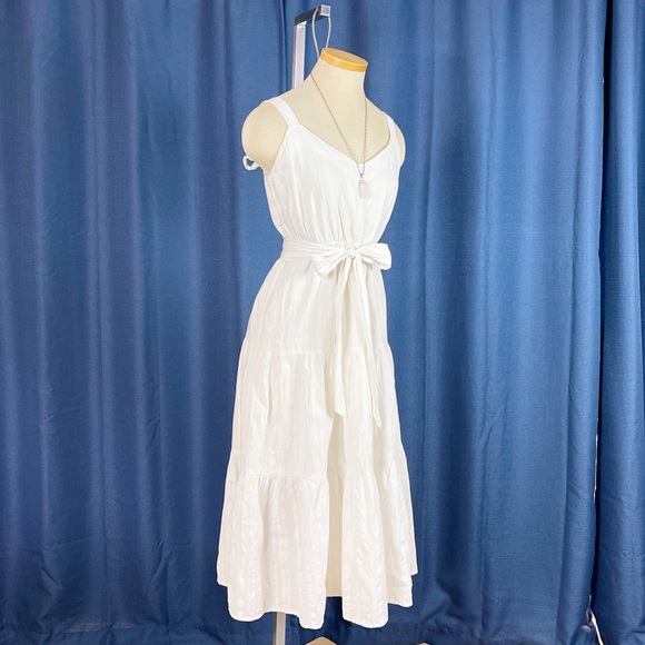 ALL SAINTS White Cotton Summer Midi Dress shoulder Tie straps - Picture 4 of 9